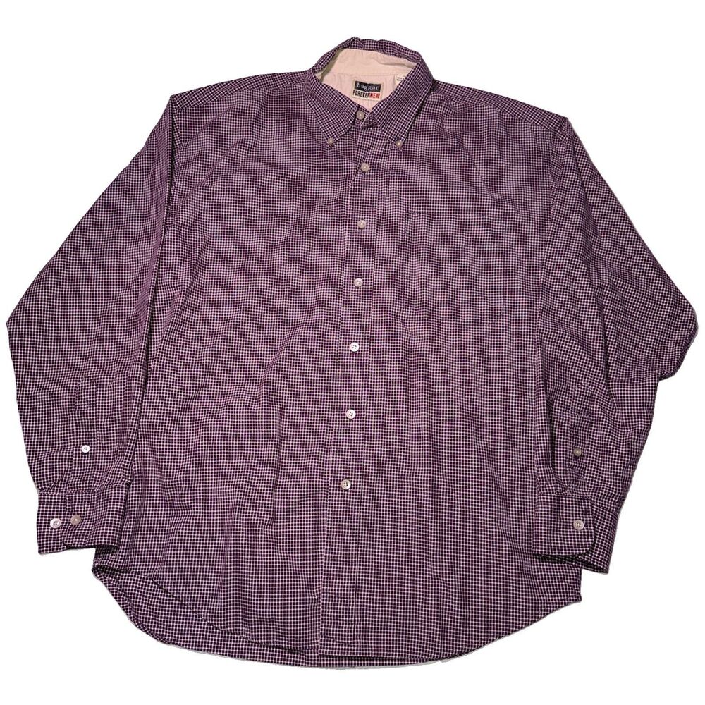Haggar Forever New Mens Medium Plaid Button Down burgundy 4113-6059